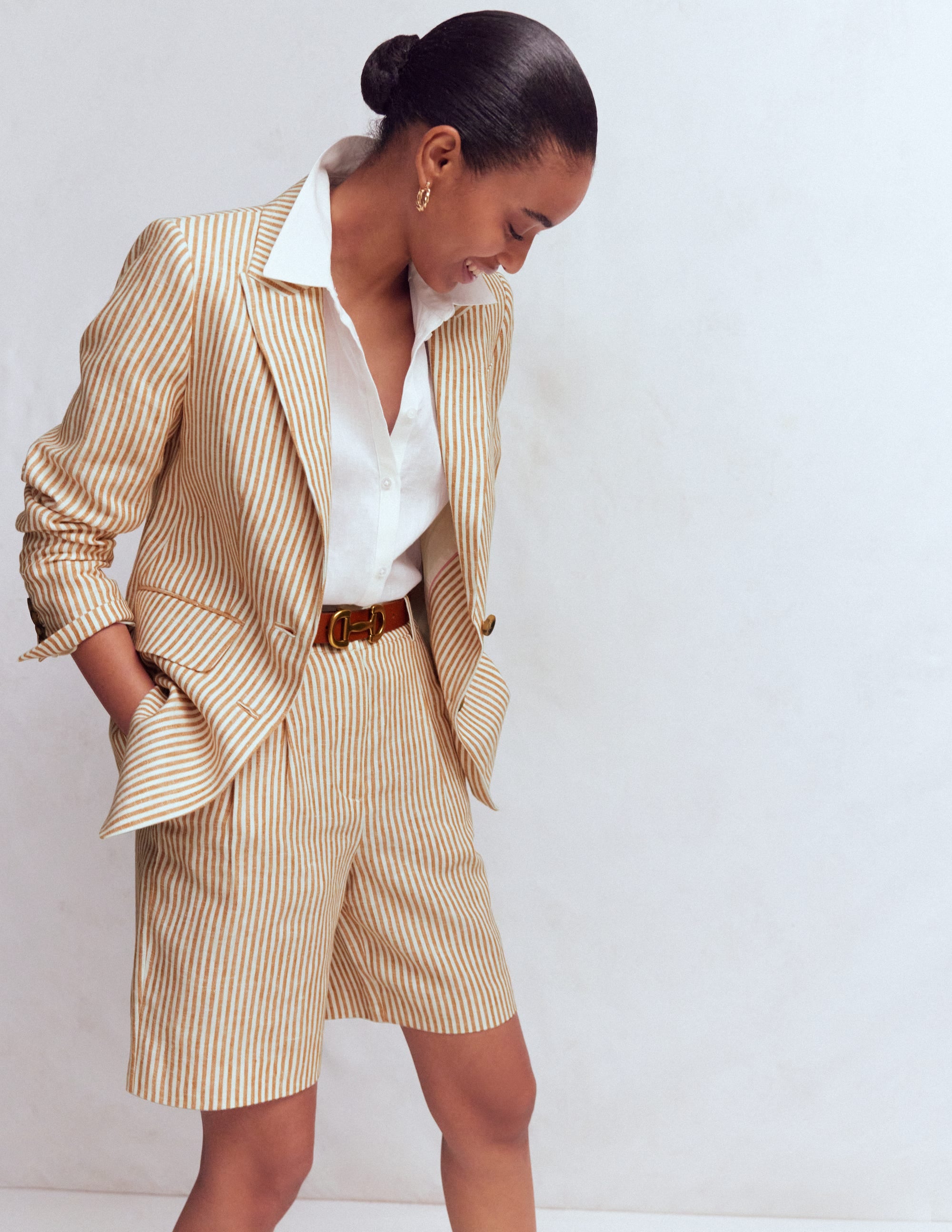 Blazer Stamford en lin-Marron, rayé style coutil ivoire - Image 2