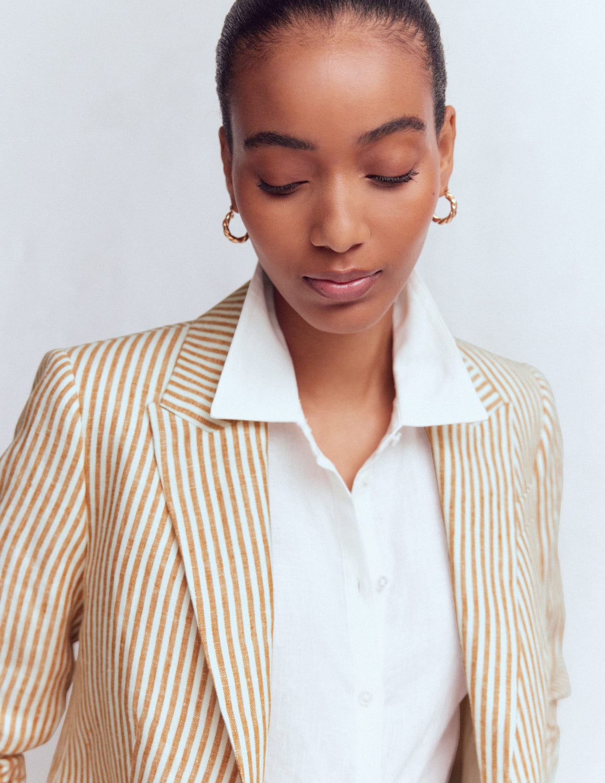 Blazer Stamford en lin-Marron, rayé style coutil ivoire-5