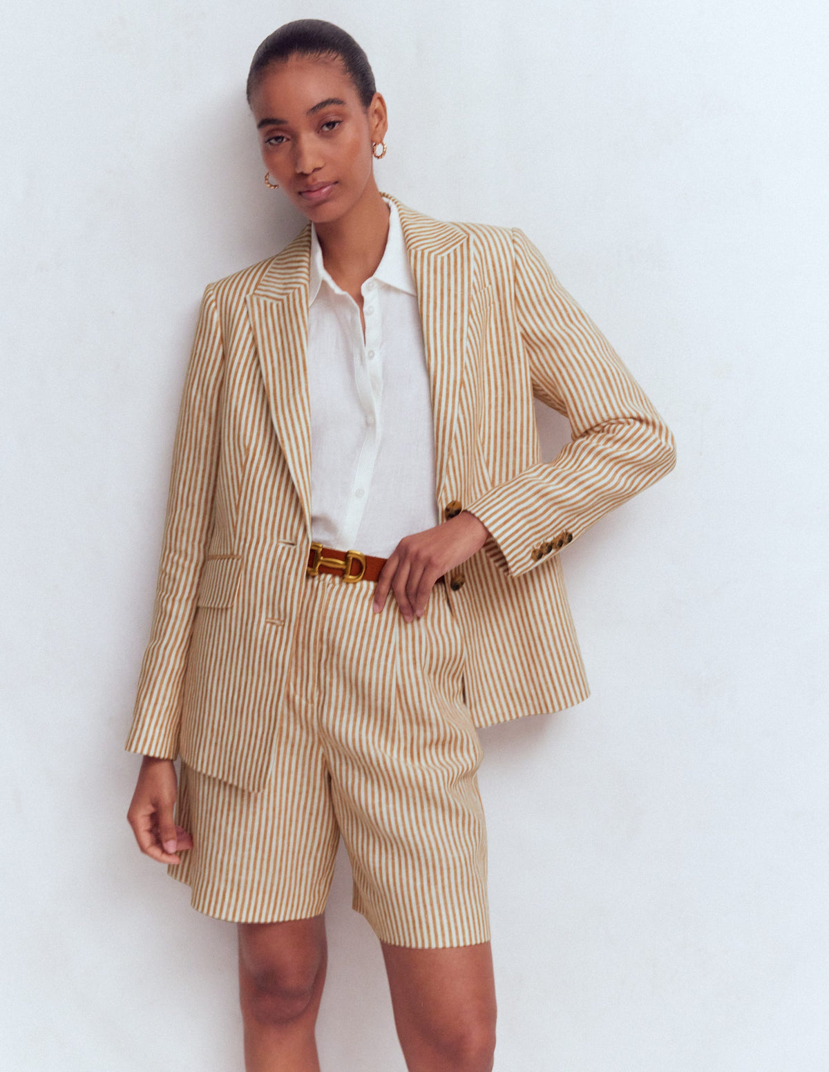 Blazer Stamford en lin-Marron, rayé style coutil ivoire-6