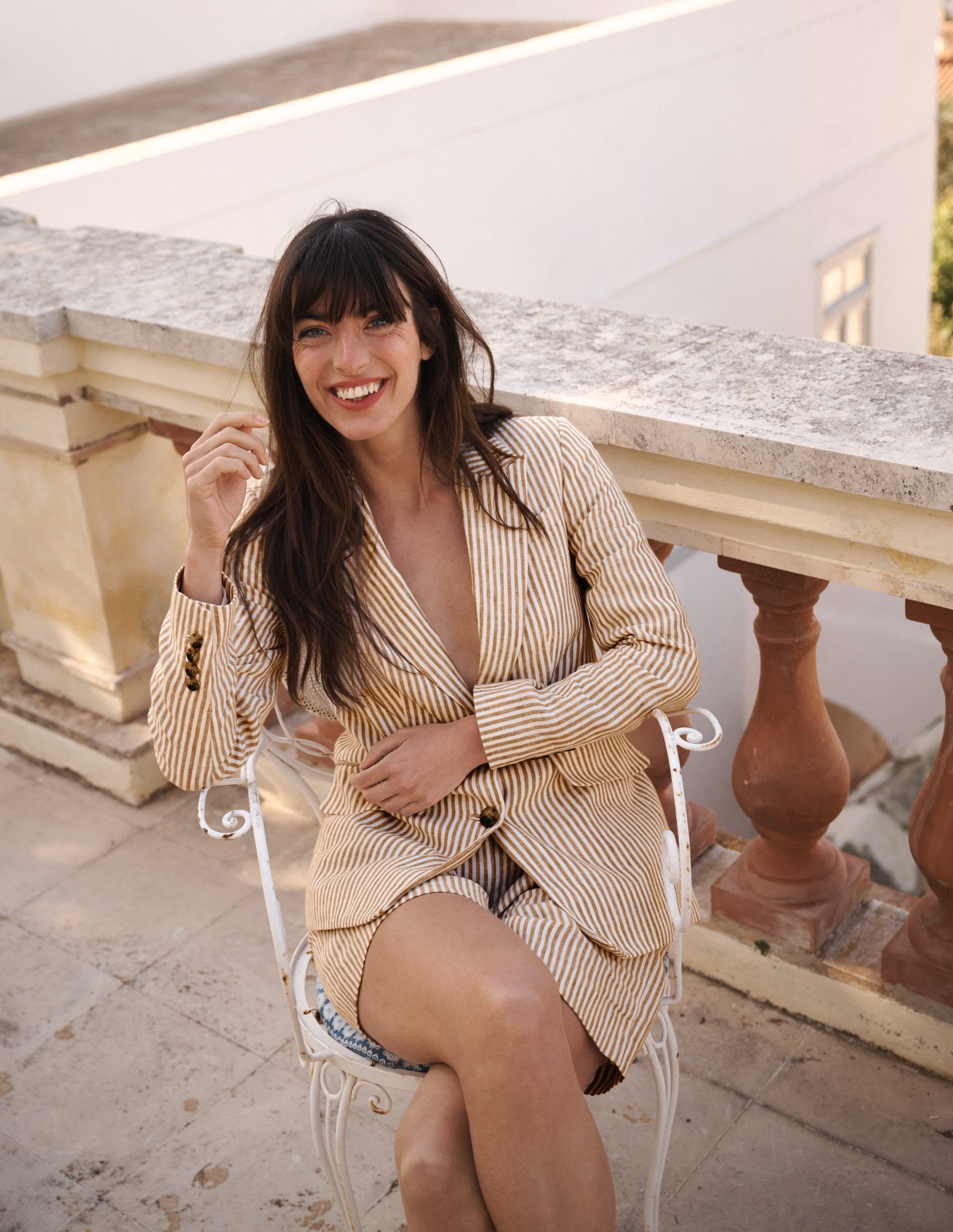 Blazer Stamford en lin-Marron, rayé style coutil ivoire - Image 7