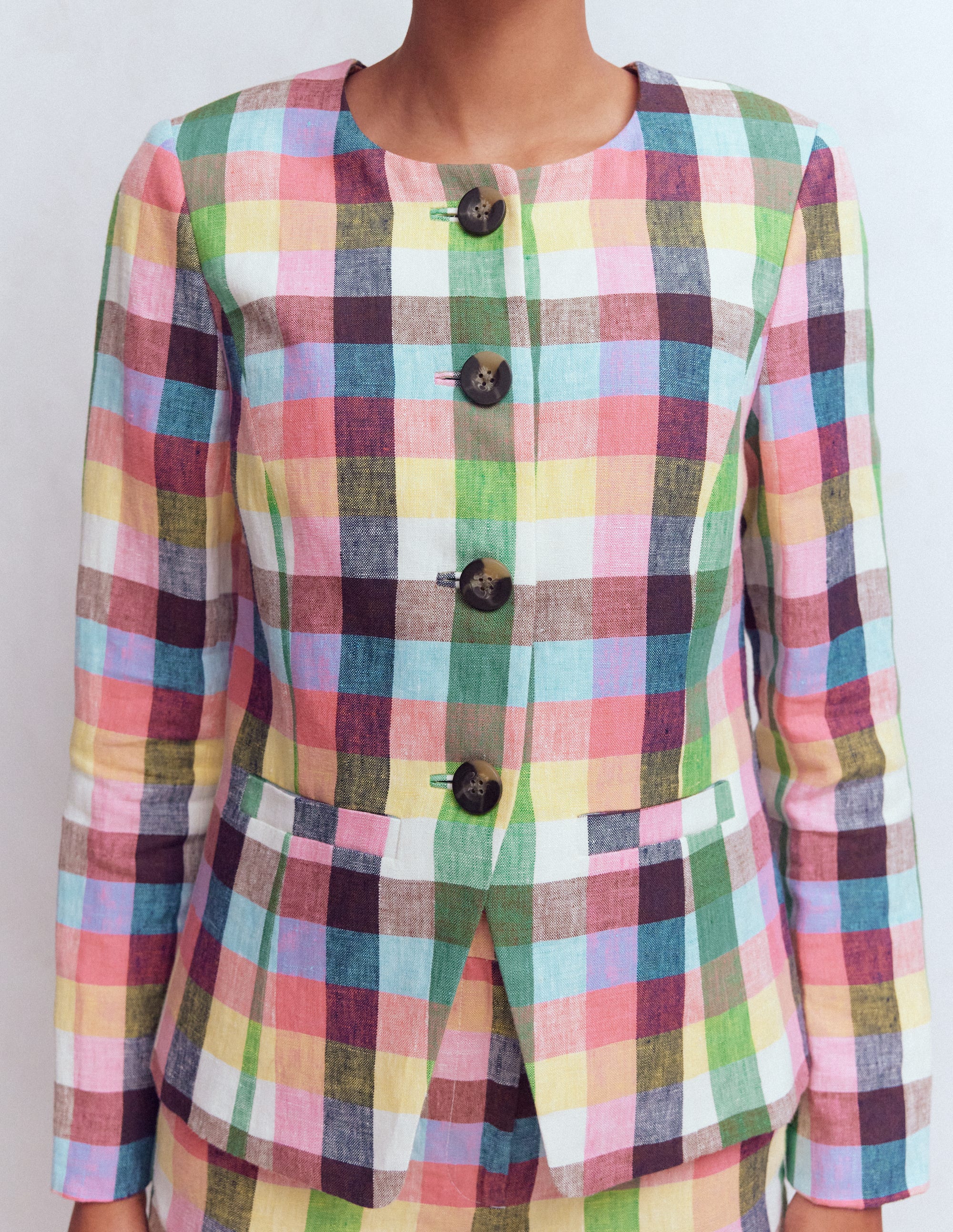 Hampstead Leinenblazer-Sanftes Gelb, Rosa Buntes Vichykaro - Image 3