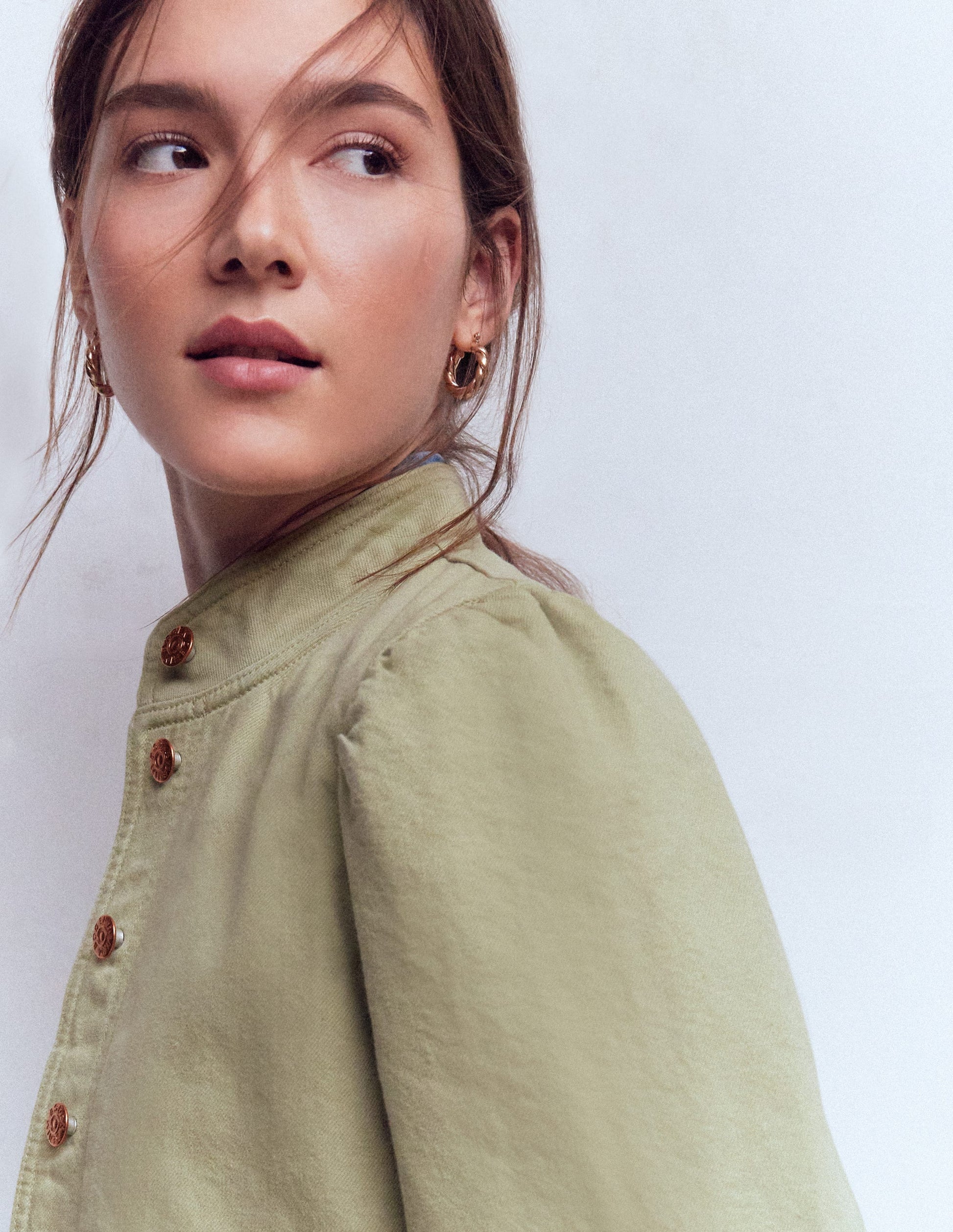 Jeansjacke mit Steppnaht-Sanftes Grün-2