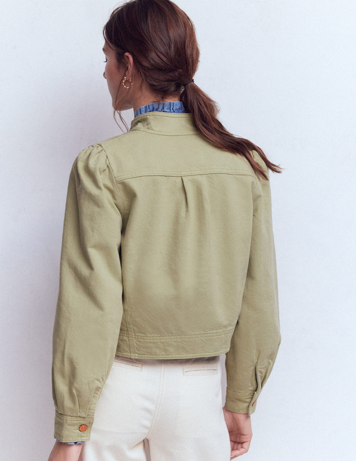 Jeansjacke mit Steppnaht-Sanftes Grün-3
