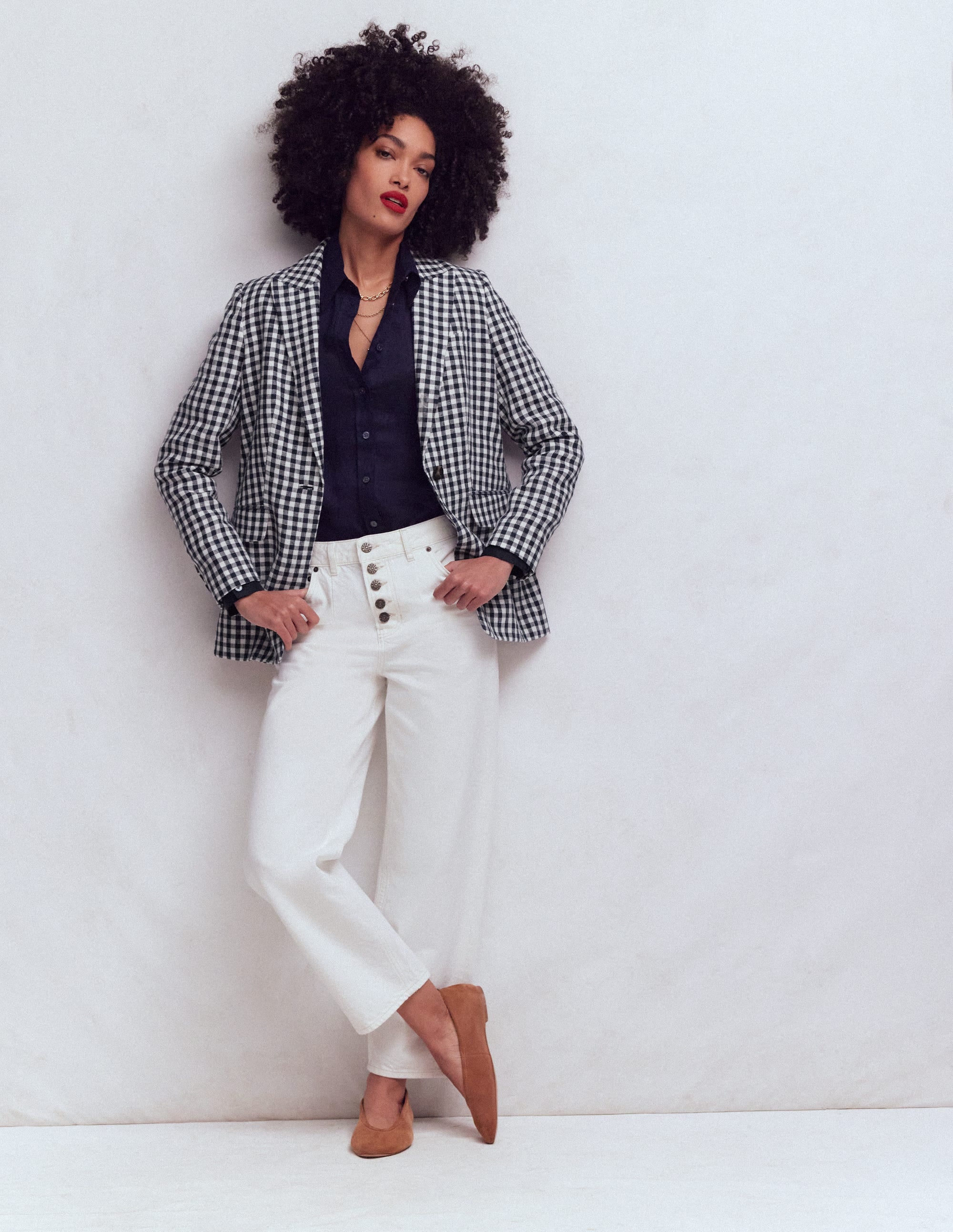 Woodbridge Linen Blazer-Navy, Ivory Gingham - Image 5