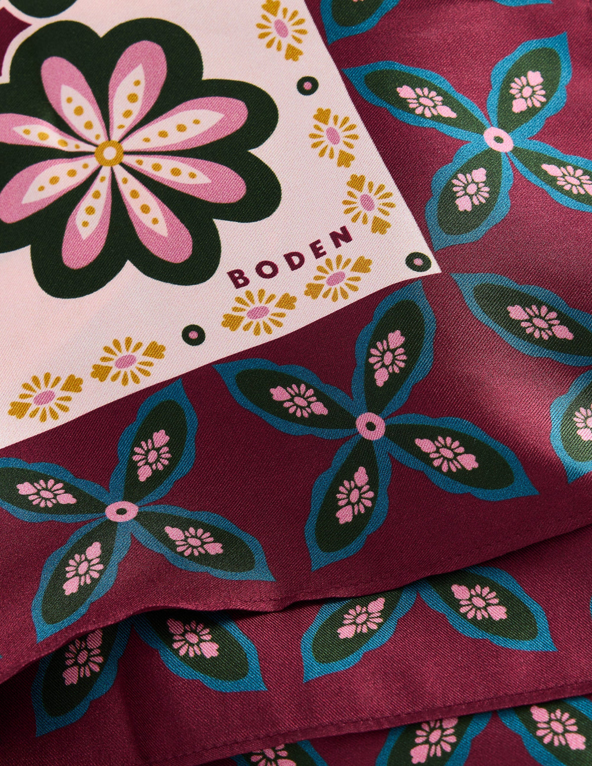 Elisabeth Quadratischer Seidenschal-Bunt, Geo Blume - Image 3