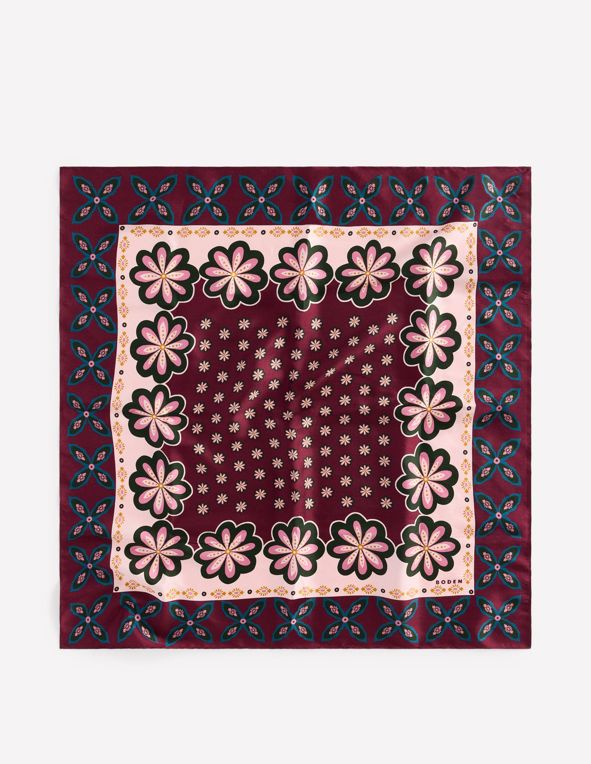 Elisabeth Quadratischer Seidenschal-Bunt, Geo Blume - Image 4