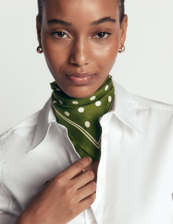 Elisabeth Silk Square Scarf-Forest Green, Spot