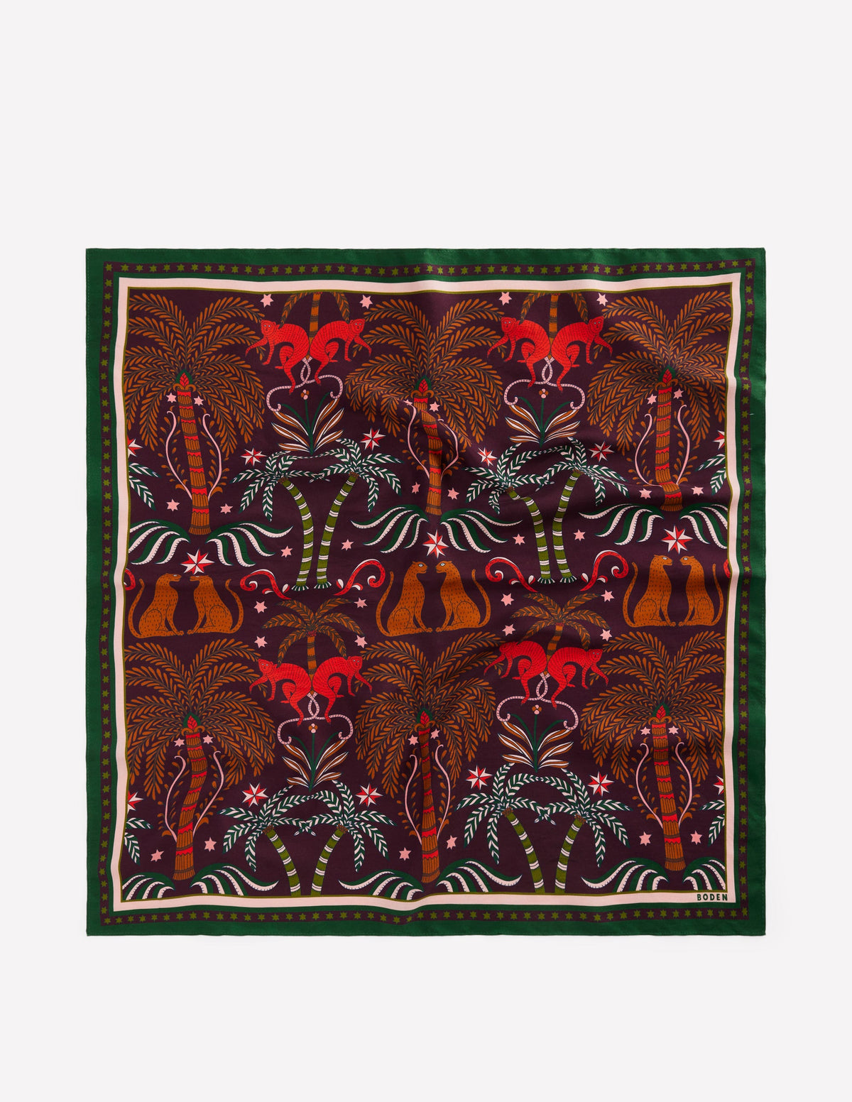 Elisabeth Quadratischer Seidenschal-Dunkle Kirsche, Dschungelcharm - Image 5