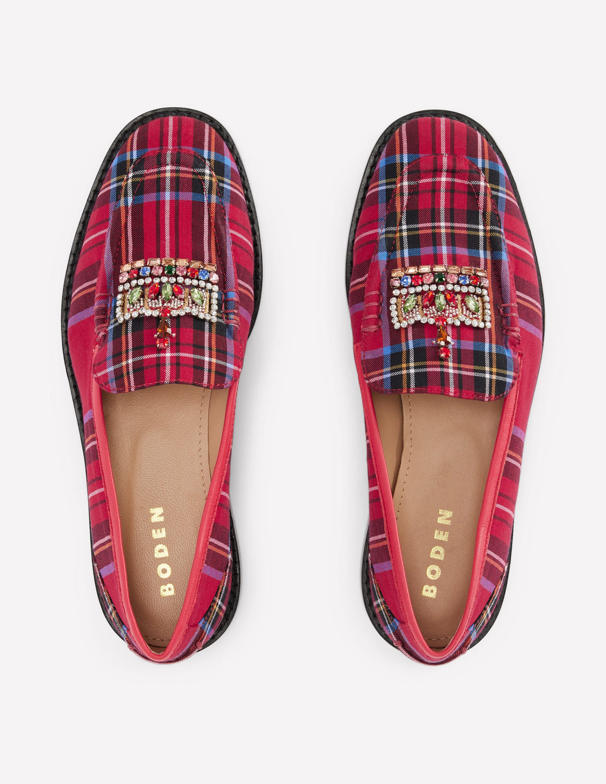 Mocassins Nya-Carreaux écossais rouge, couronne-6