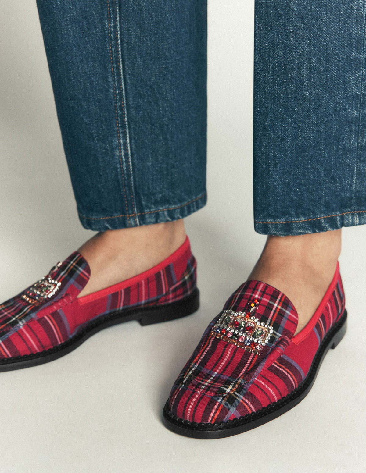 Mocassins Nya-Carreaux écossais rouge, couronne-3
