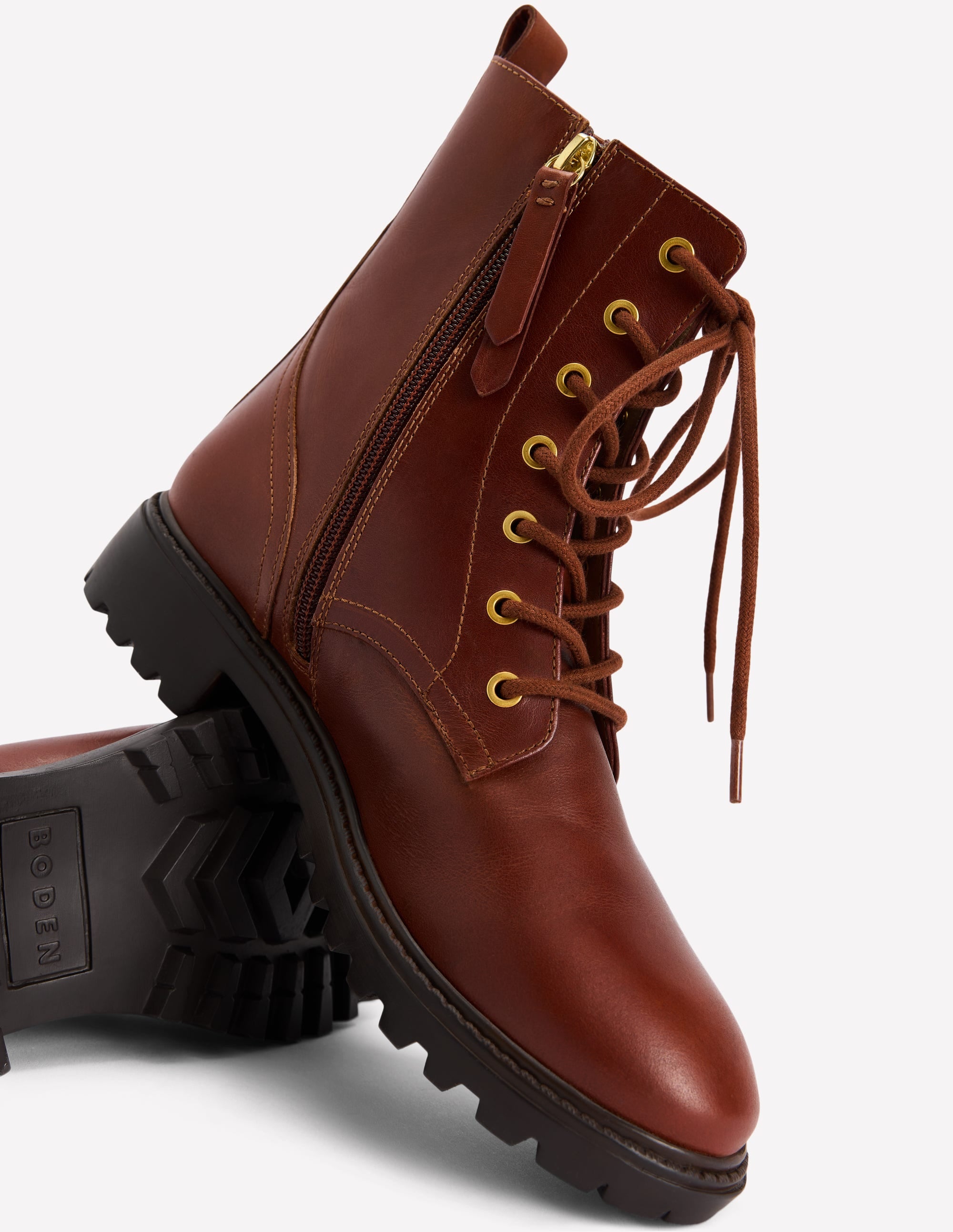 Alex Lace Up Ankle Boots-Russet Tan Leather - Image 4