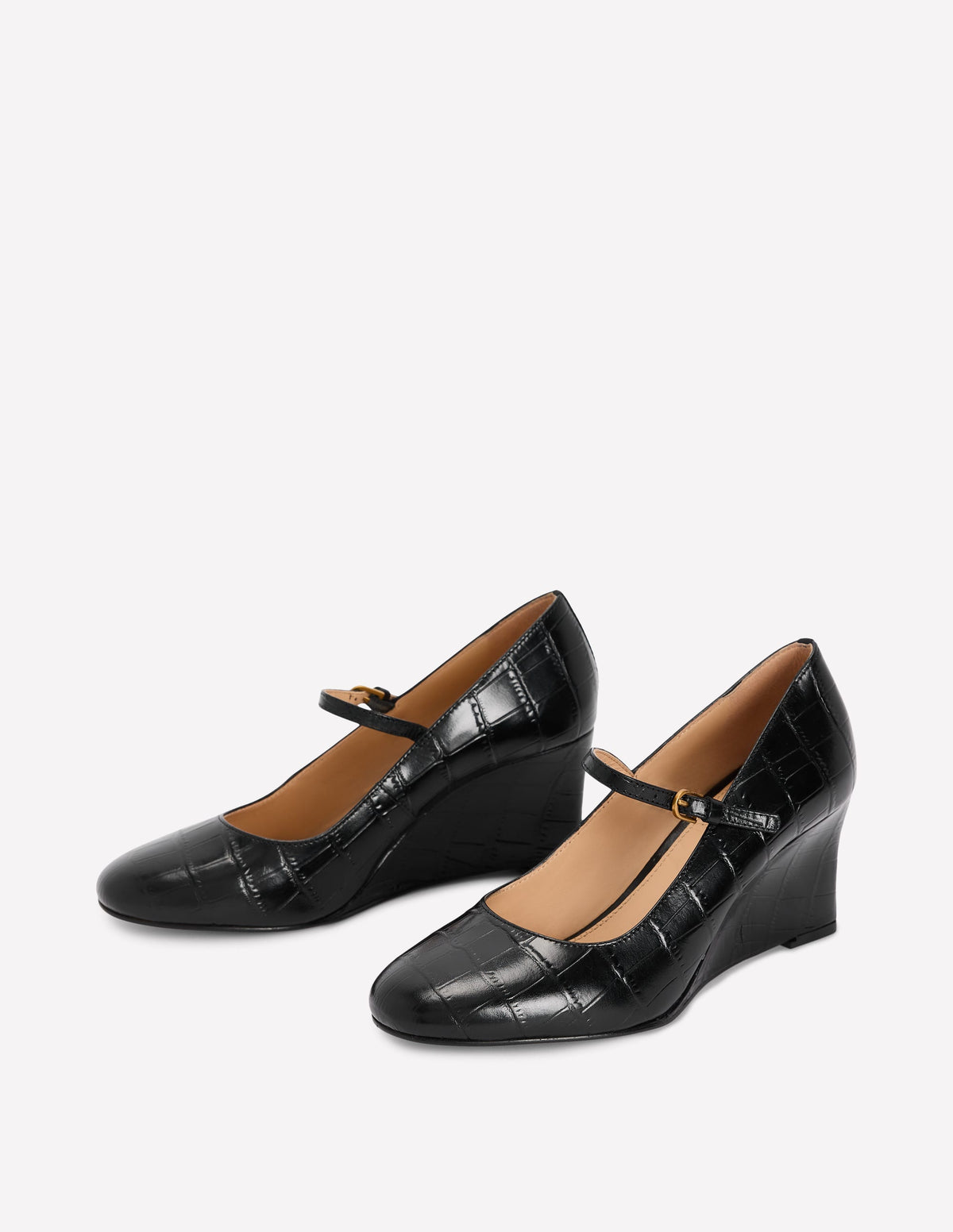 Mary Janes mit Keilabsatz-Schwarz Krokodilleder-Optik Geprägt - Image 4