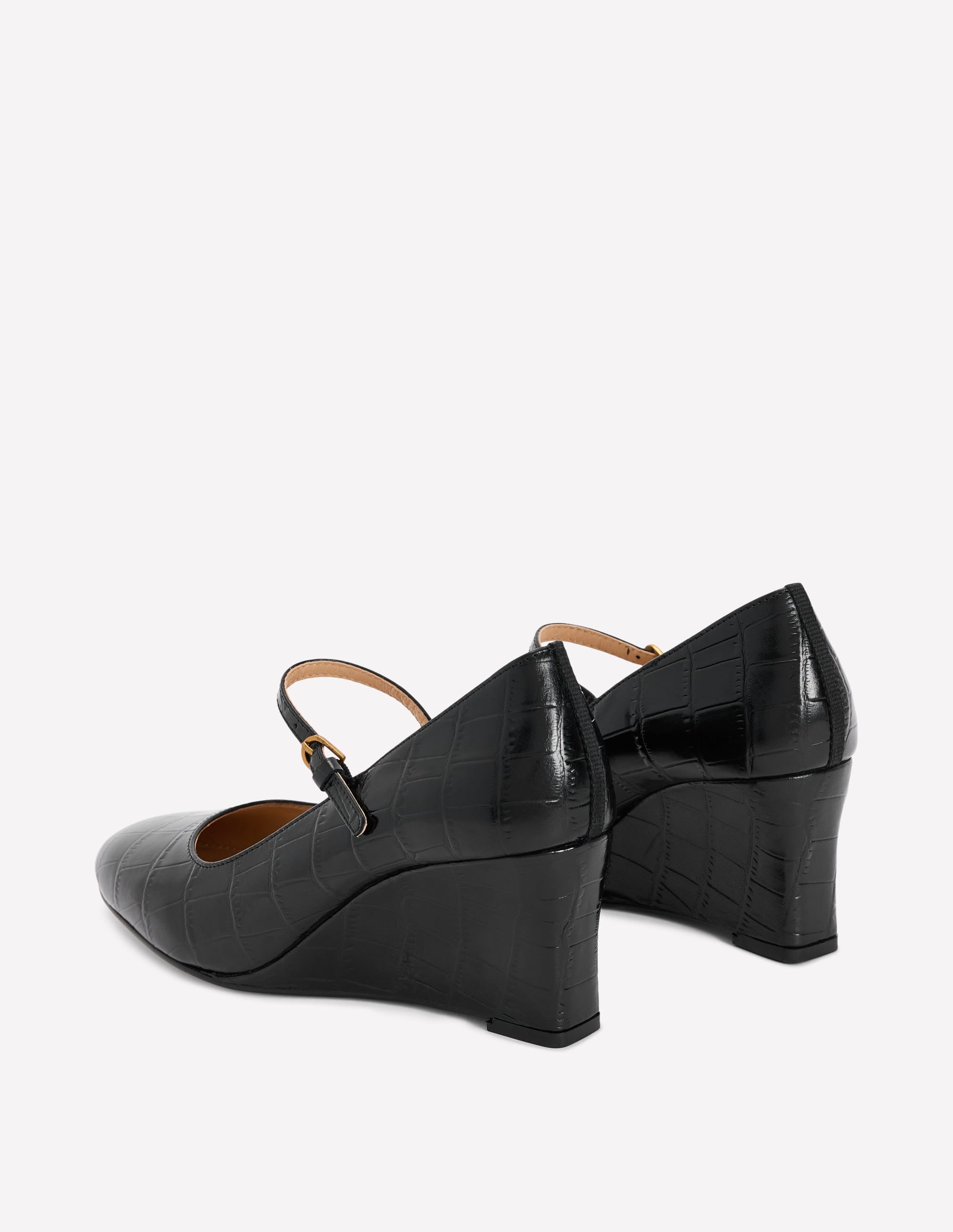Mary Janes mit Keilabsatz-Schwarz Krokodilleder-Optik Geprägt - Image 6