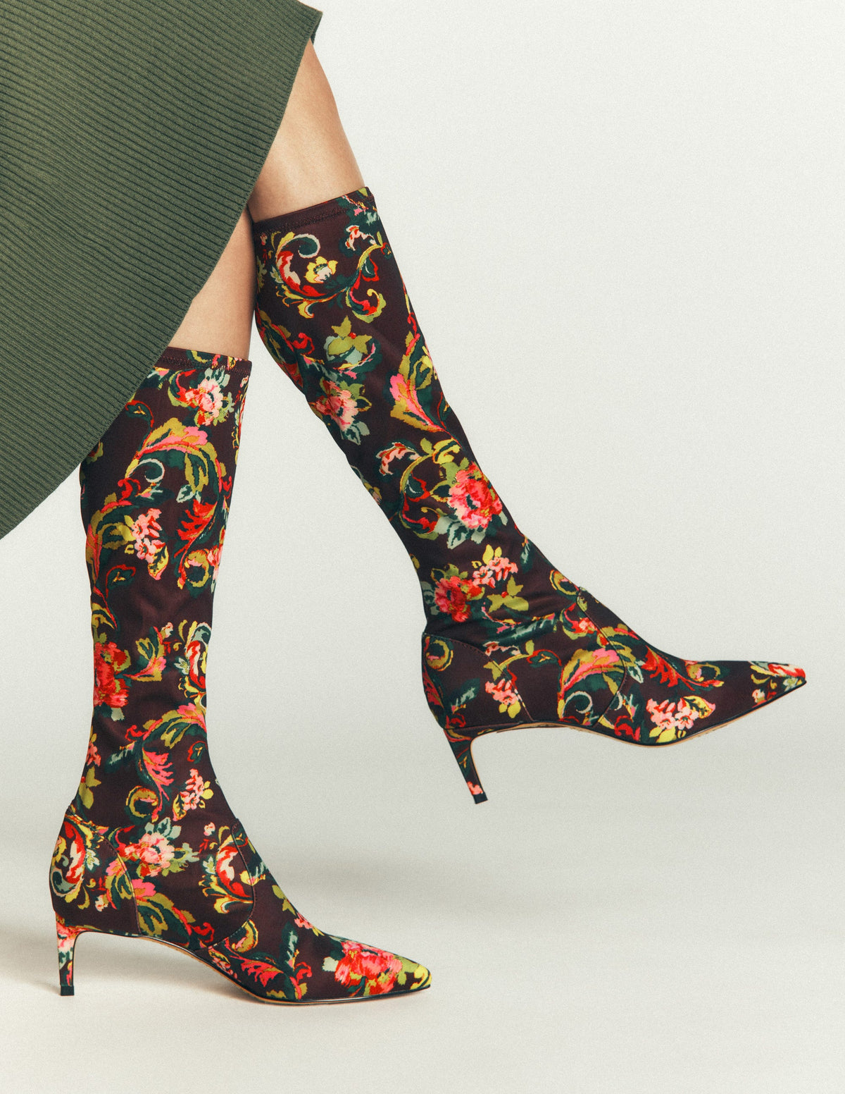 Bottes stretch à petits talons-Imprimé Fleuri - Image 2