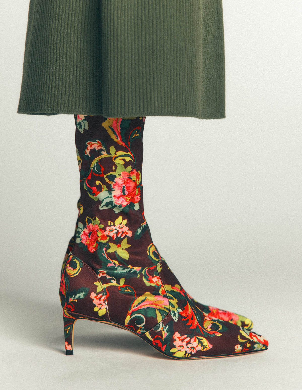 Bottes stretch à petits talons-Imprimé Fleuri - Image 3