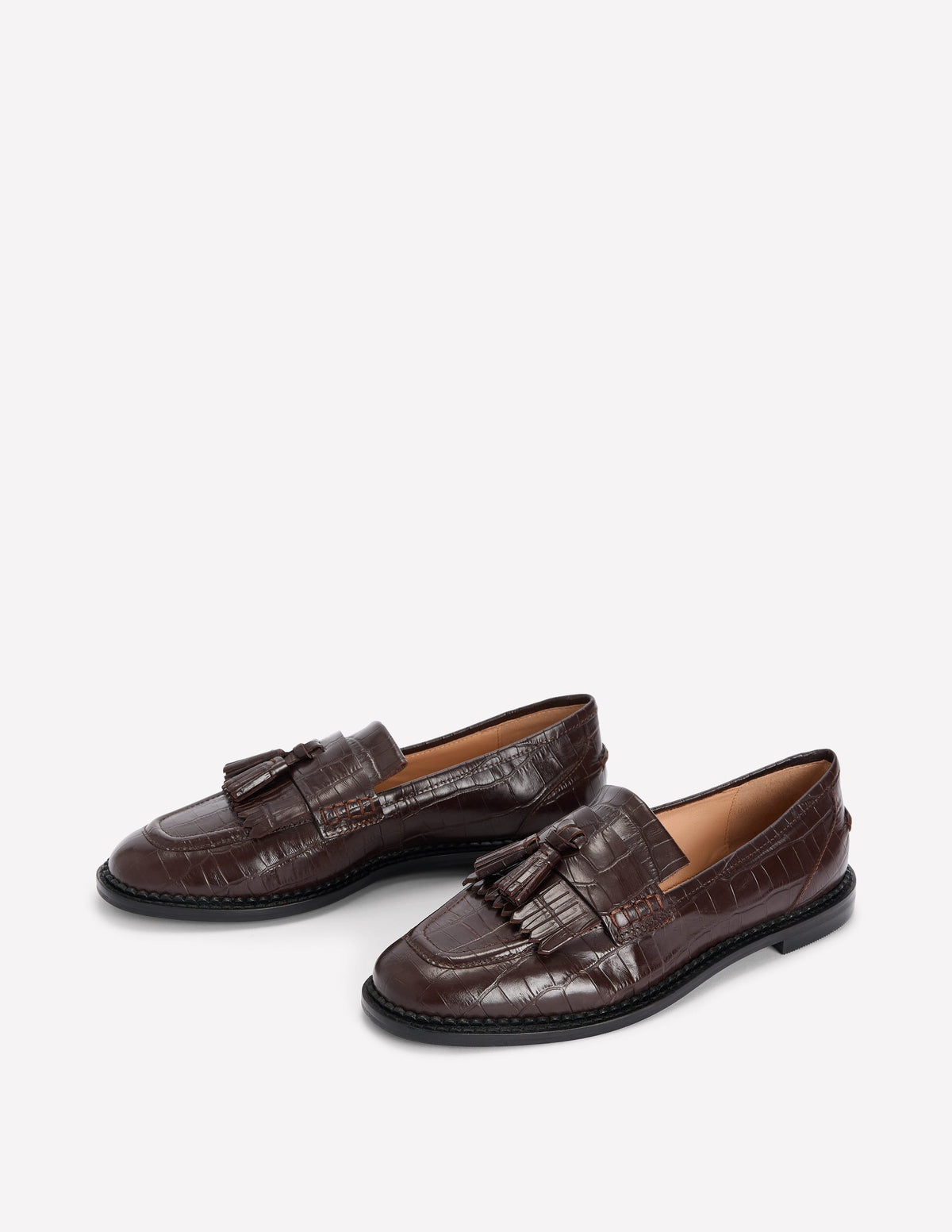 Nya Flache Ghillie-Loafer-Schokolade Krokodilleder-Optik Geprägt-3