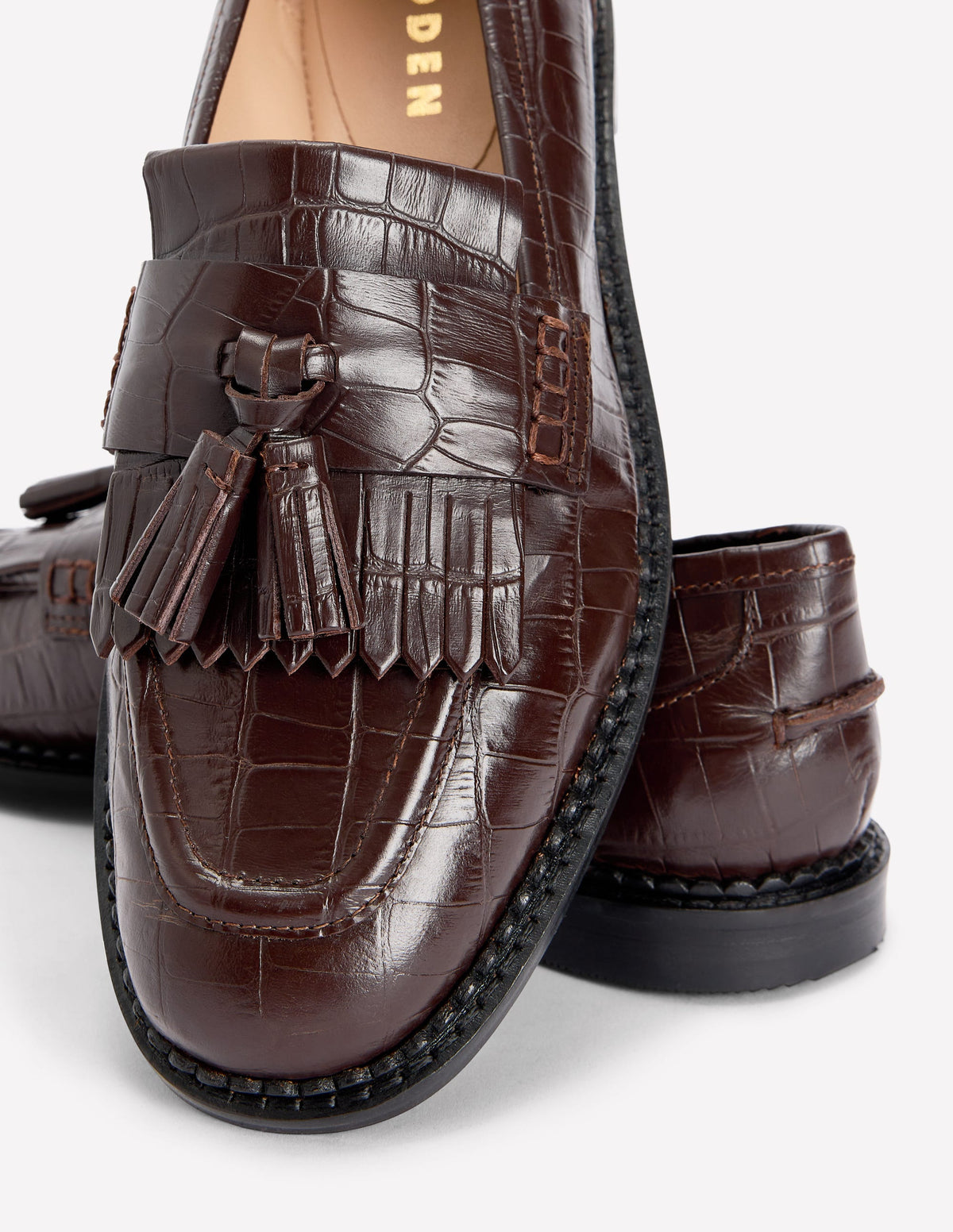 Nya Flache Ghillie-Loafer-Schokolade Krokodilleder-Optik Geprägt - Image 4