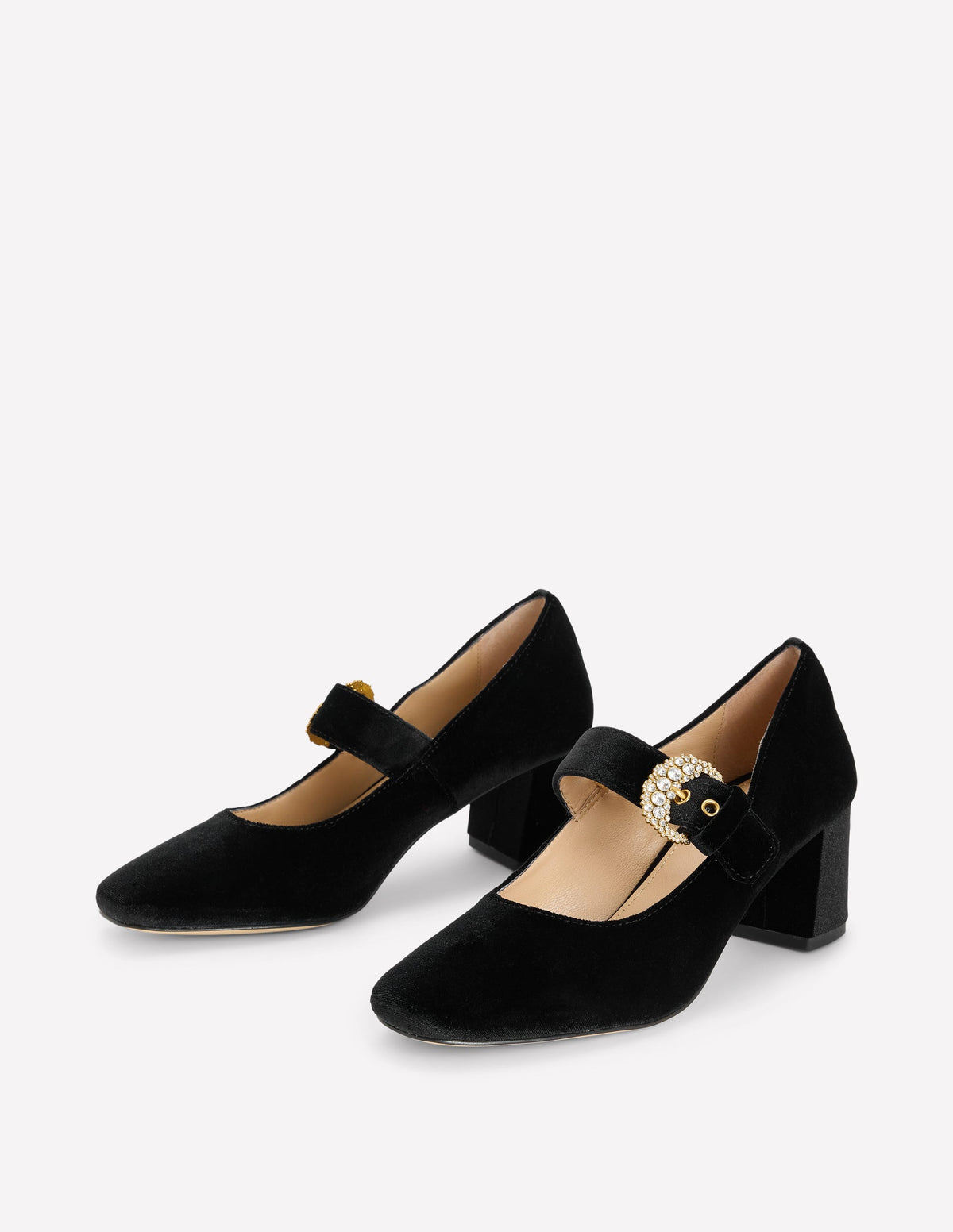 Pumps mit Schnallenriemen und Blockabsatz-Schwarz Samt-3