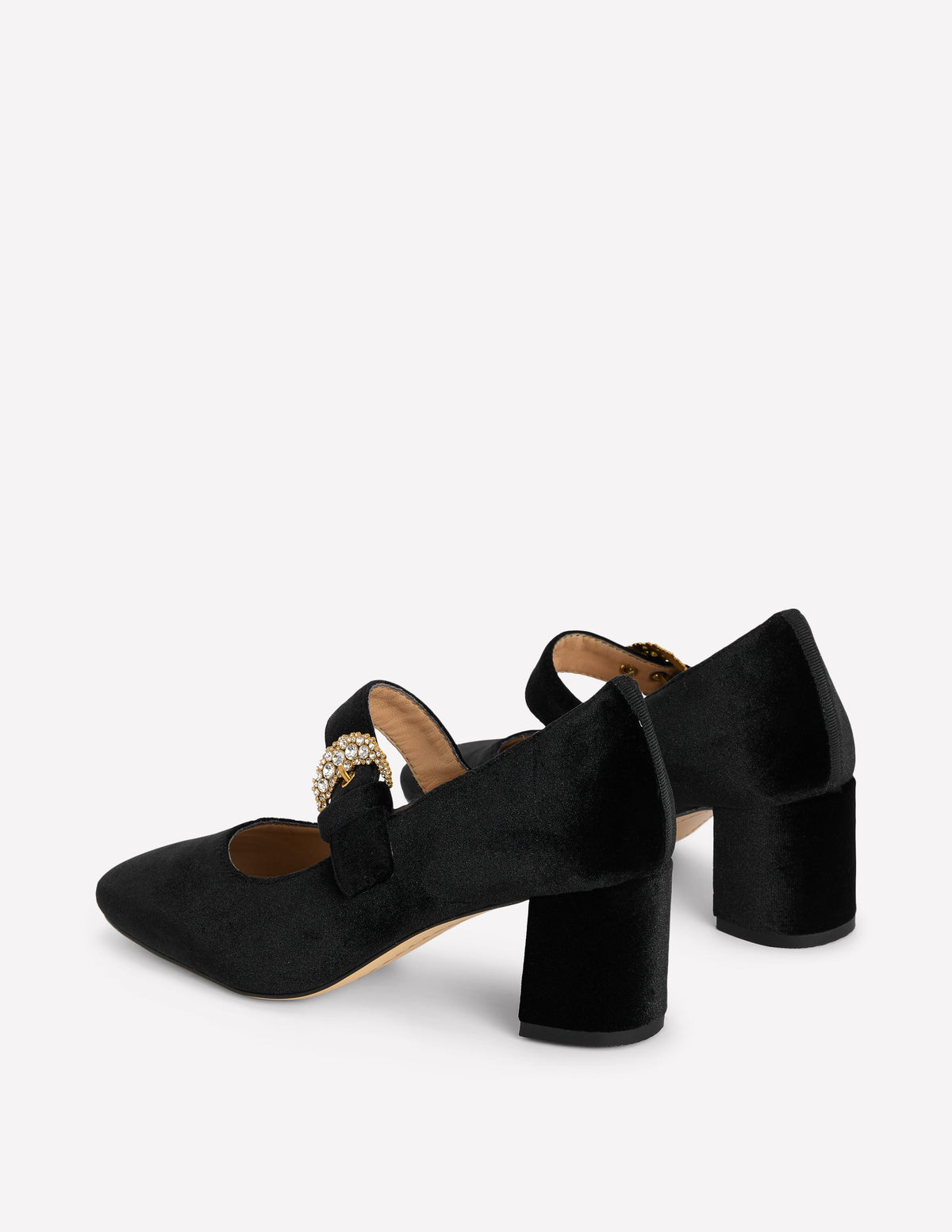 Pumps mit Schnallenriemen und Blockabsatz-Schwarz Samt-5