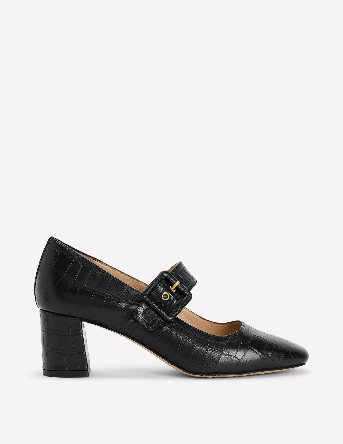 Pumps mit Schnallenriemen und Blockabsatz-Schwarz Krokodilleder-Optik Geprägt - Image 1