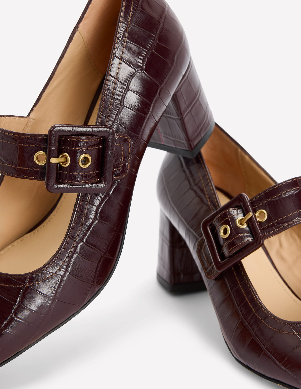 Pumps mit Schnallenriemen und Blockabsatz-Oxblood - Image 4