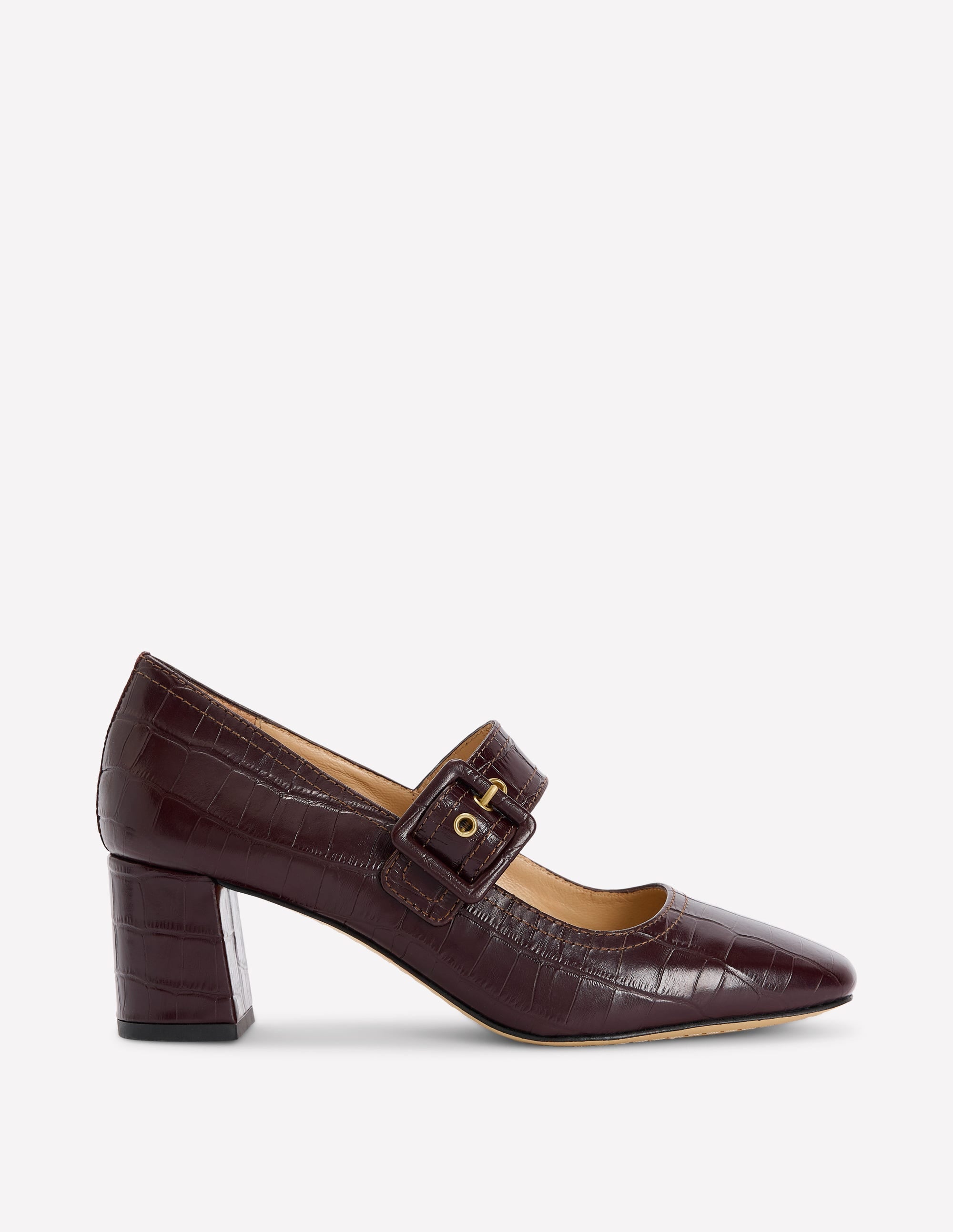 Pumps mit Schnallenriemen und Blockabsatz-Oxblood - Image 1