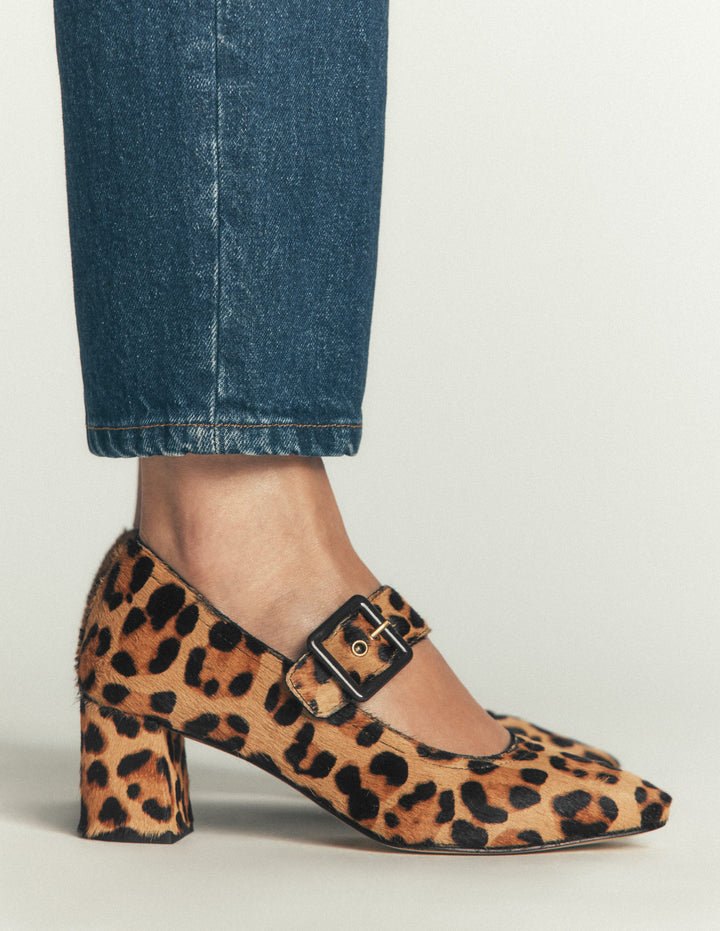 Pumps mit Schnallenriemen und Blockabsatz-Klassisches Leopardenmuster