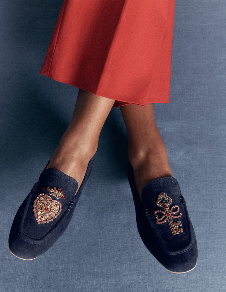 Dinah Verzierte Loafer-Marineblau Herz und Schlüssel