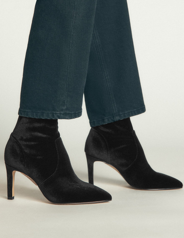Stretch-Stiefeletten-Schwarz Samt