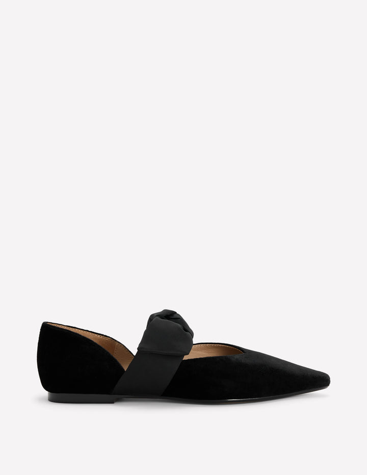 Chaussures plates en deux parties à nœud-Noir
