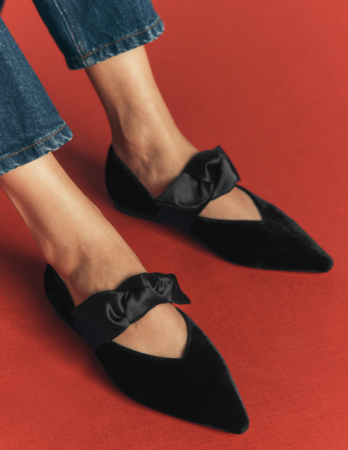 Flache, zweiteilige Schuhe mit Schleife-Schwarz - Image 2