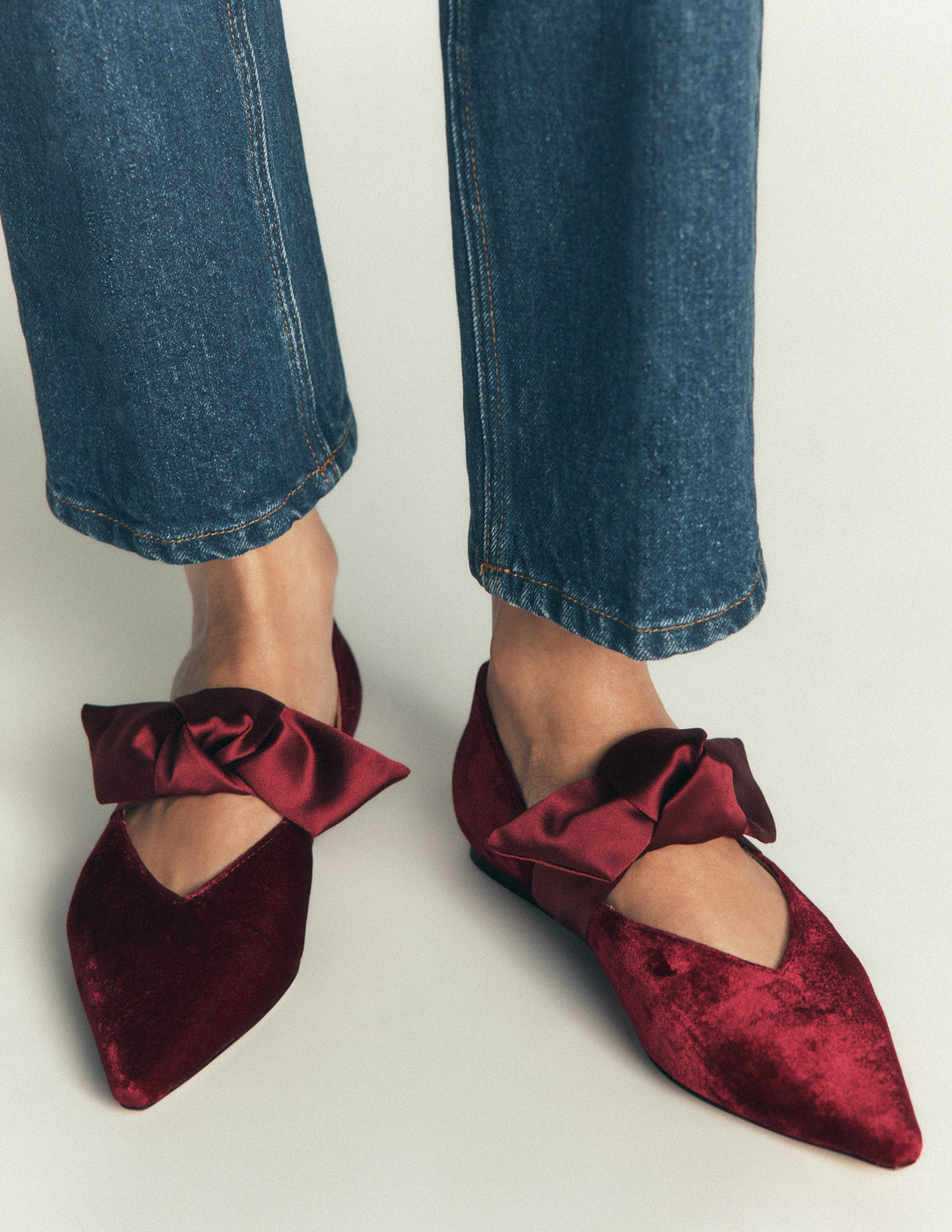 Flache, zweiteilige Schuhe mit Schleife-Dunkles Burgunderrot-2
