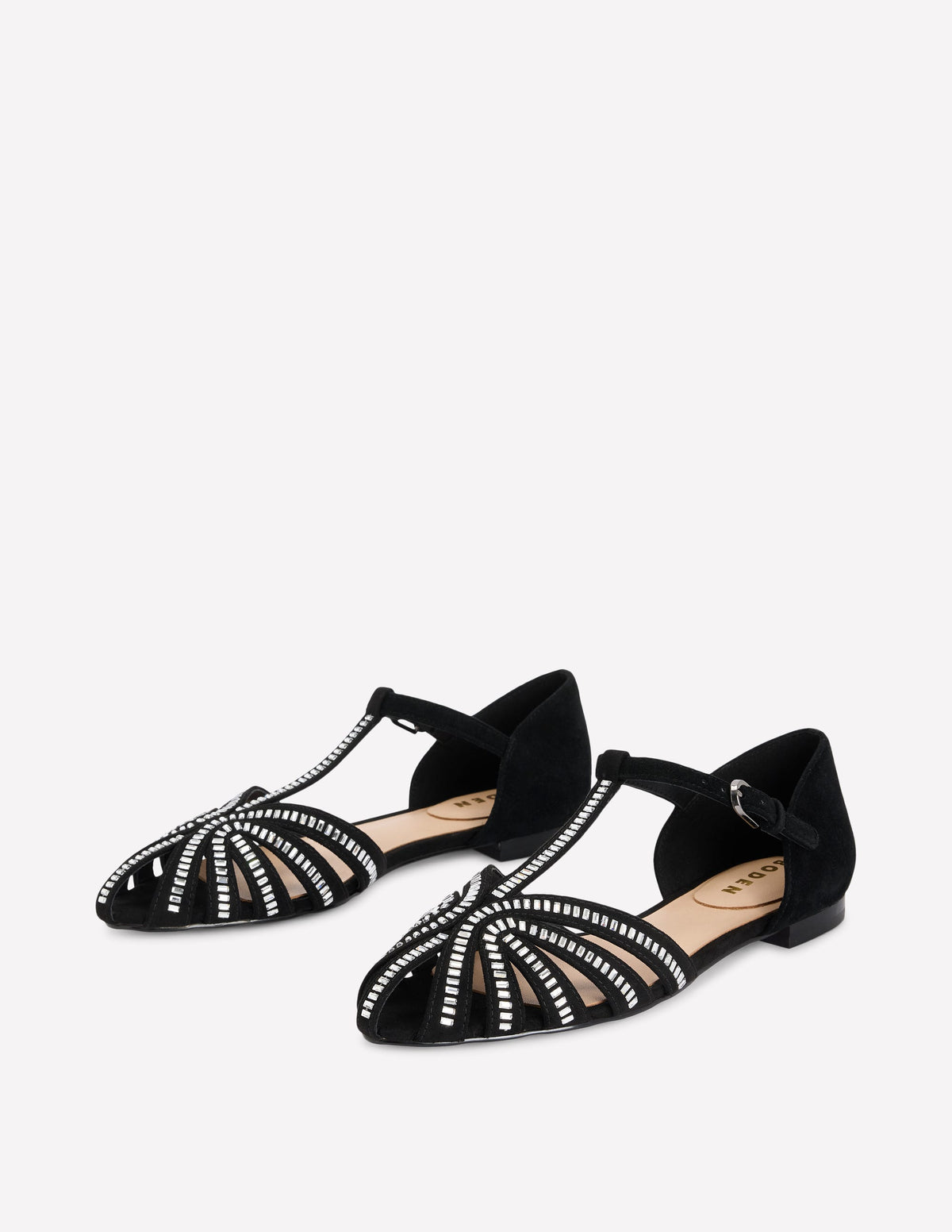 Verzierte Ballerinas mit Gitterriemen-Schwarz - Image 4