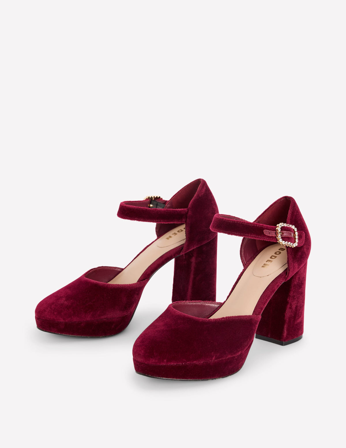 Plateauschuhe mit Schnalle und Schmucksteinen-Dunkle Kirsche-3
