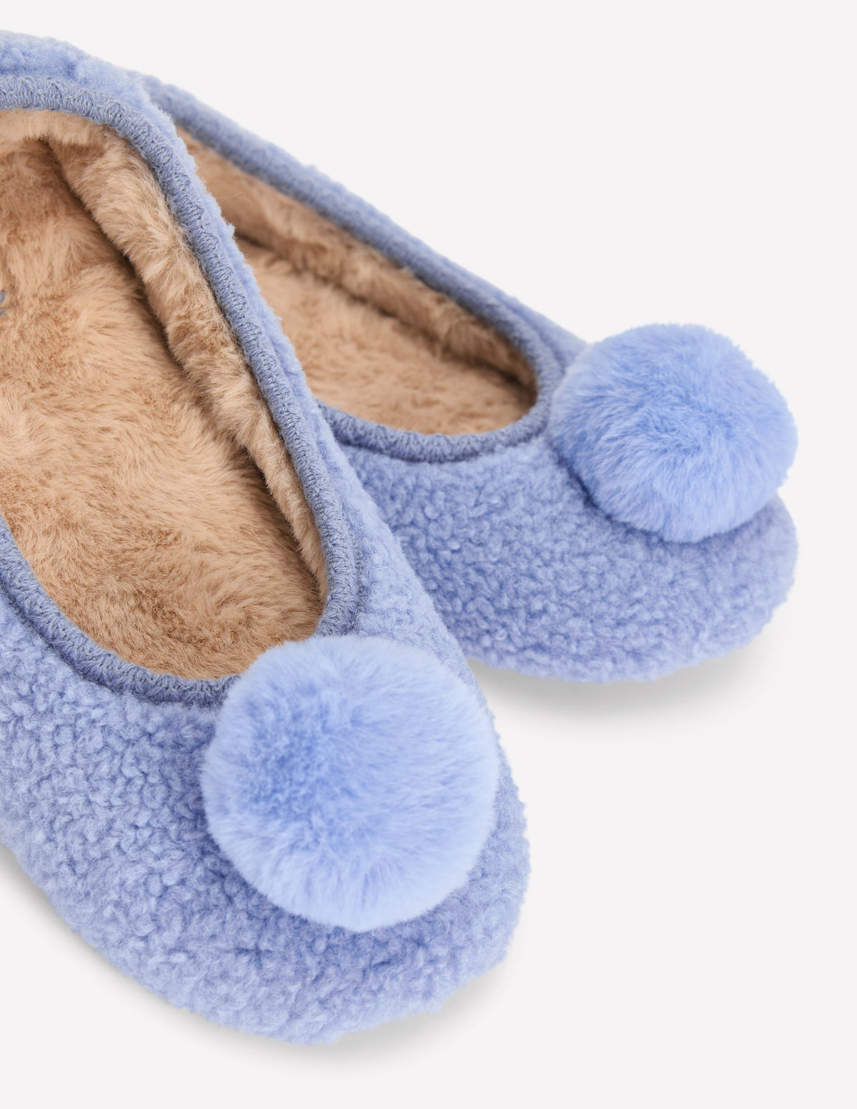 Chaussons à pompons en borg-Bleu-4