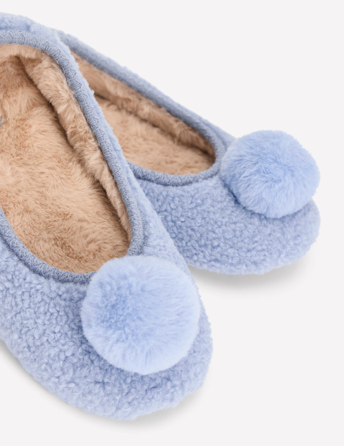 Chaussons à pompons en borg-Bleu - Image 4