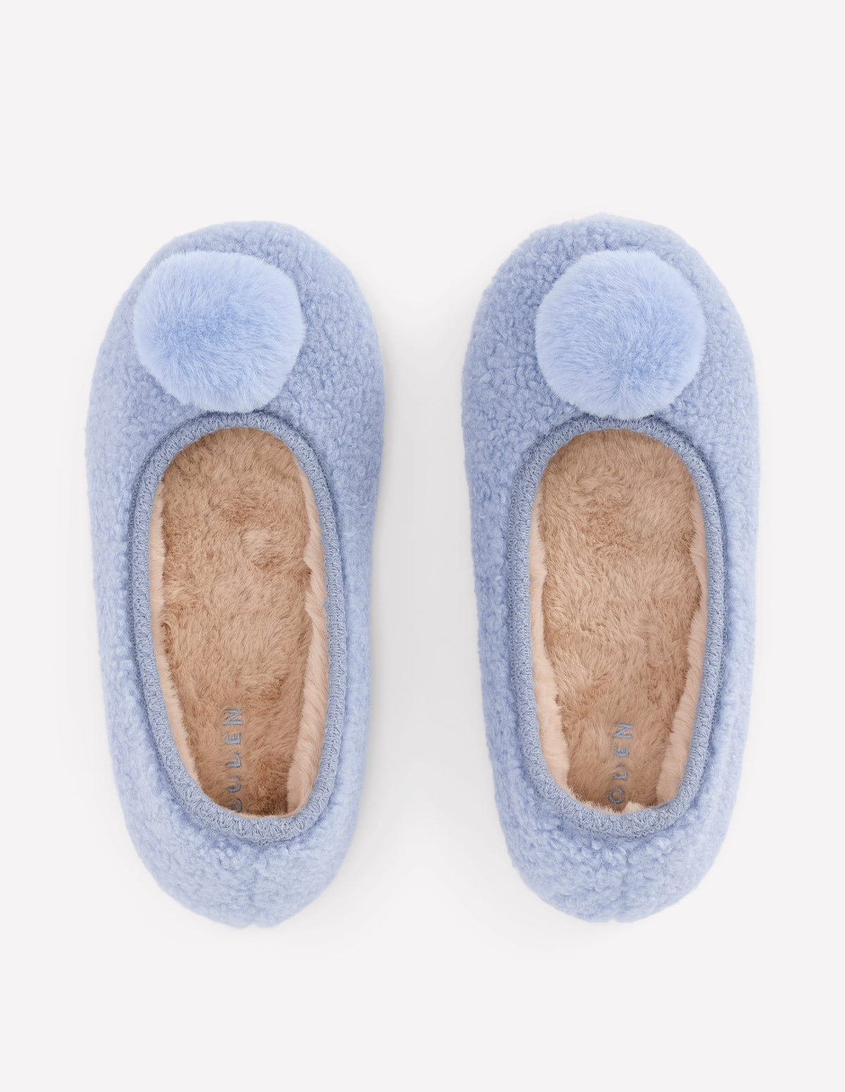Chaussons à pompons en borg-Bleu-5
