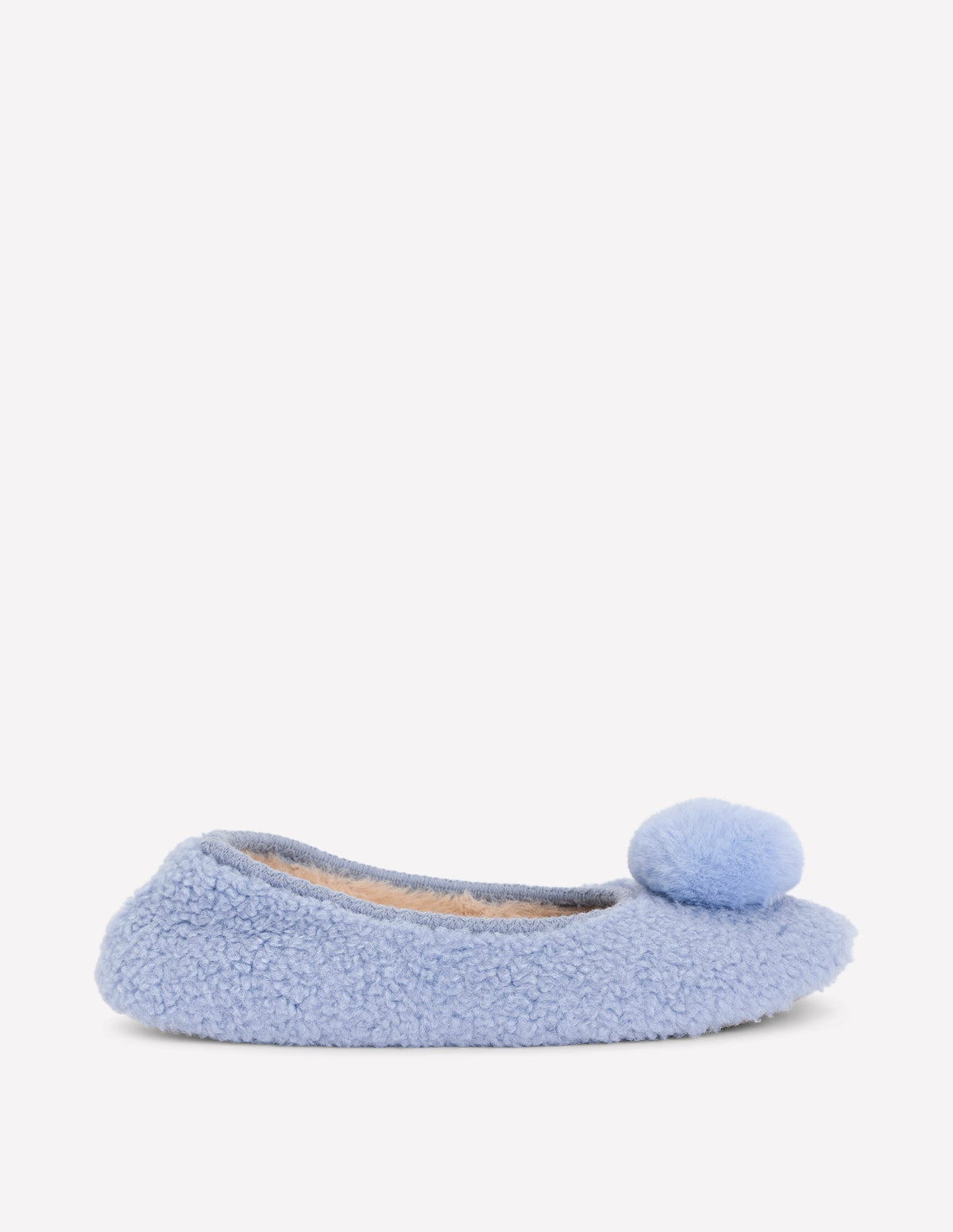 Chaussons à pompons en borg-Bleu-2