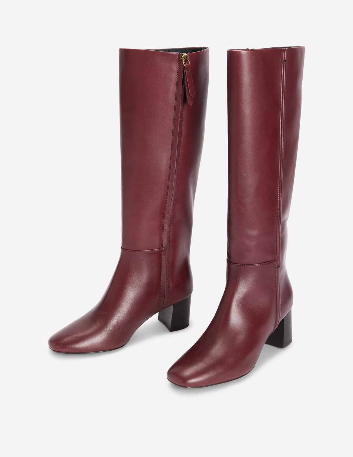 Kniehohe Stiefel mit Ziernaht-Dunkles Burgunderrot-3