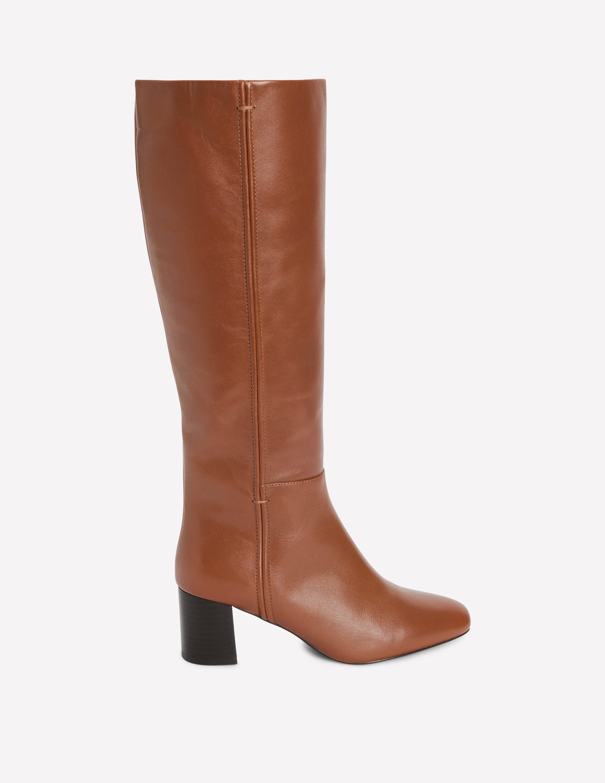 Kniehohe Stiefel mit Ziernaht-Hellbraun Leder - Image 1