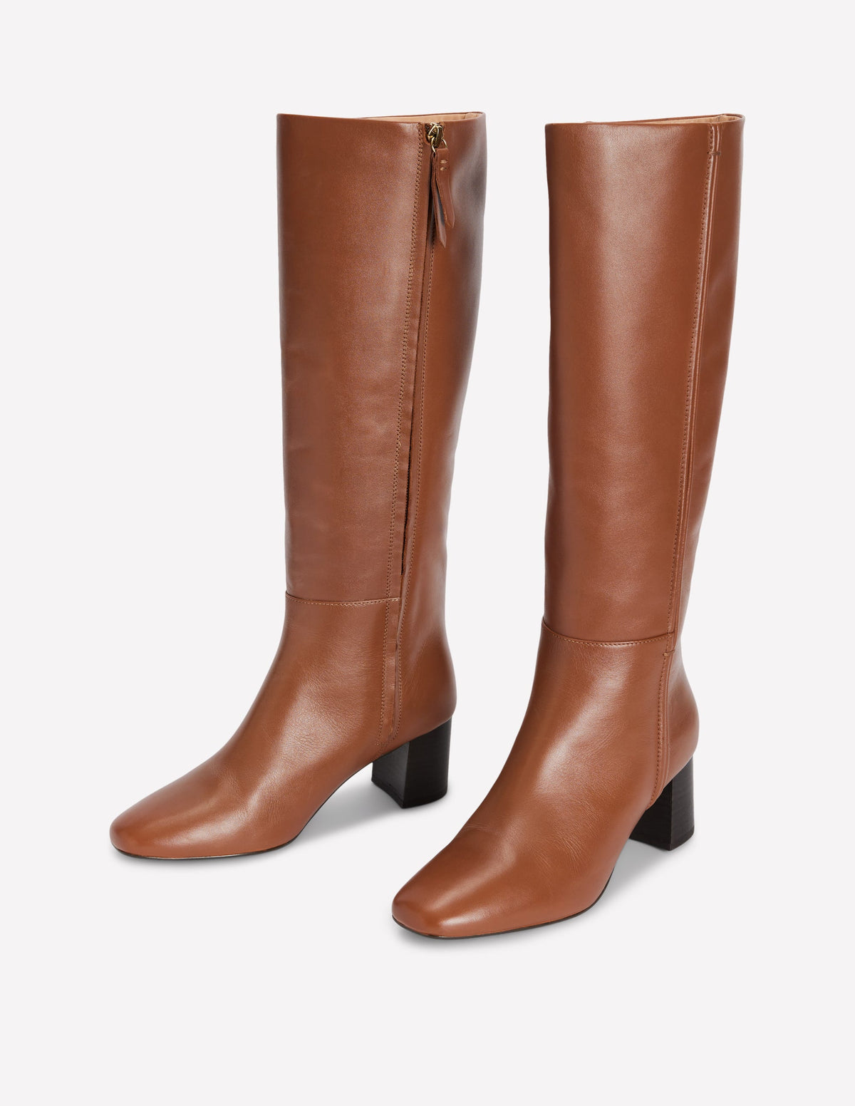 Kniehohe Stiefel mit Ziernaht-Hellbraun Leder - Image 3