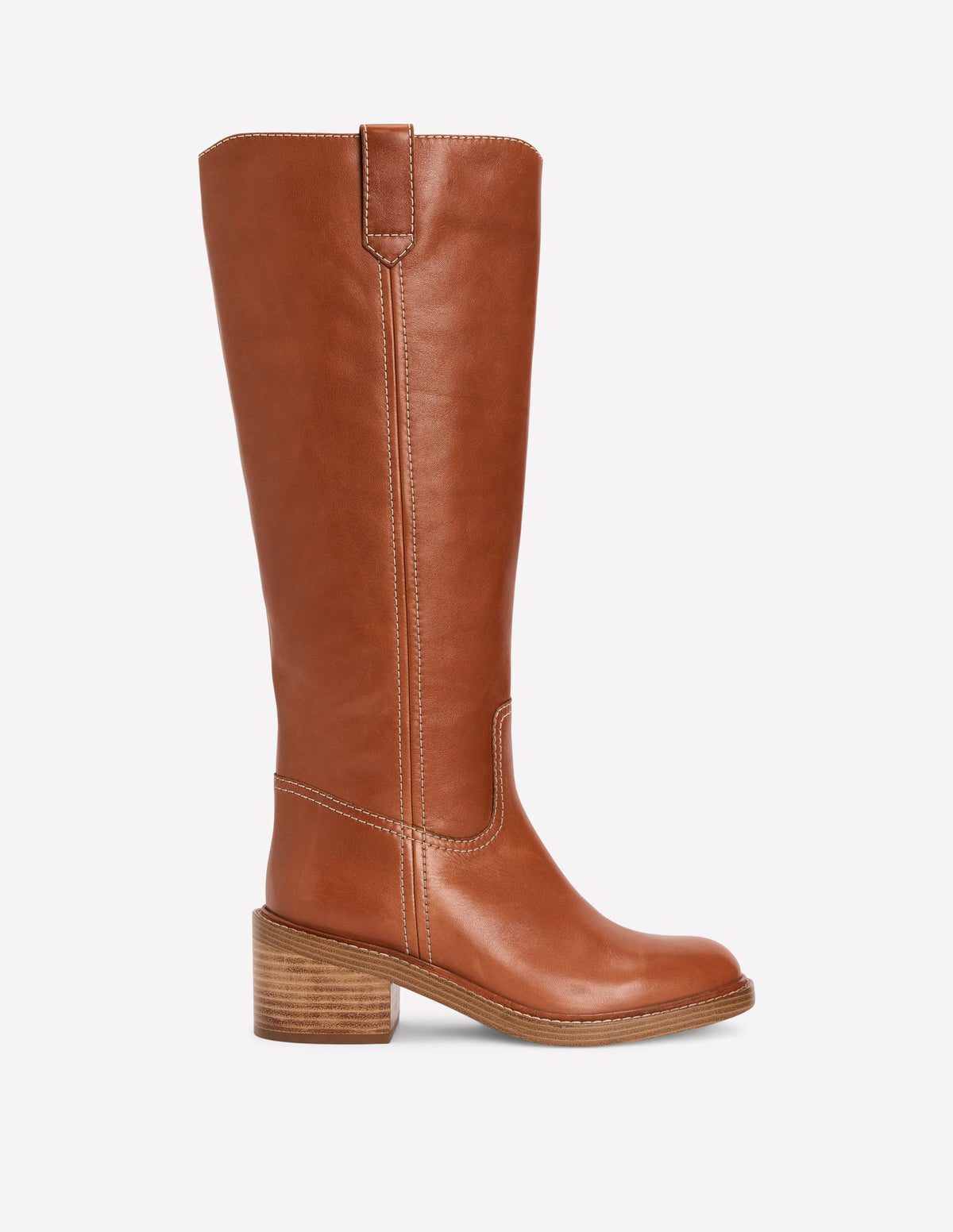 Legere, kniehohe Stiefel mit Ziernaht-Hellbraun Leder-1