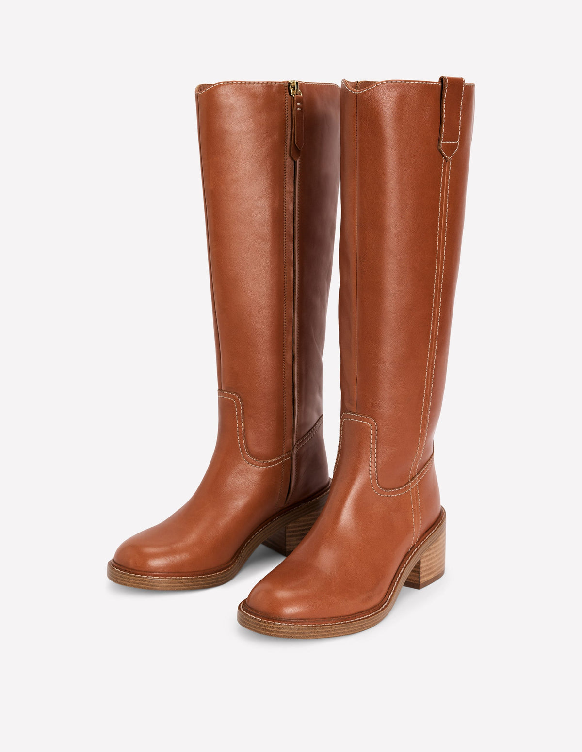 Legere, kniehohe Stiefel mit Ziernaht-Hellbraun Leder - Image 3