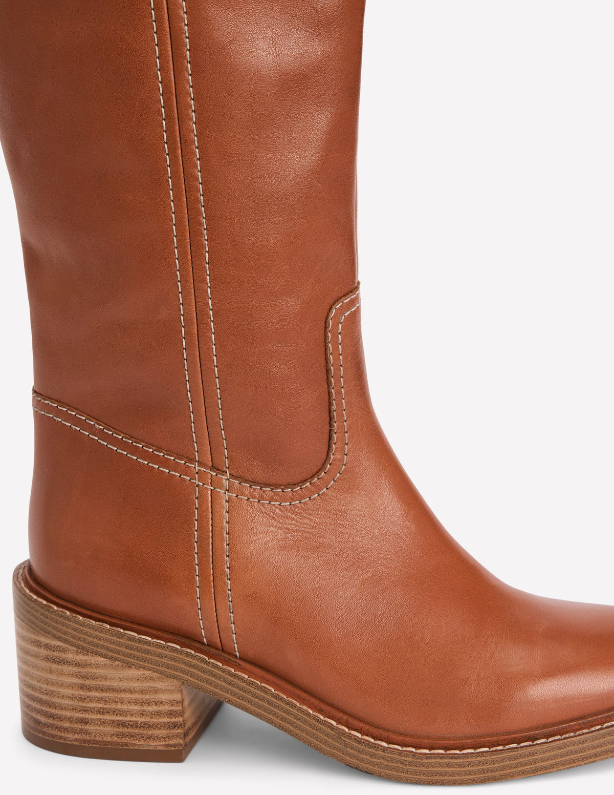 Legere, kniehohe Stiefel mit Ziernaht-Hellbraun Leder-4