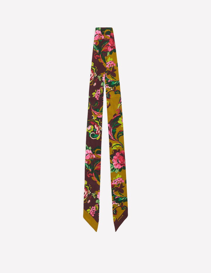 Octavia Schmaler Seidenschal-Grün und Braun Paisley
