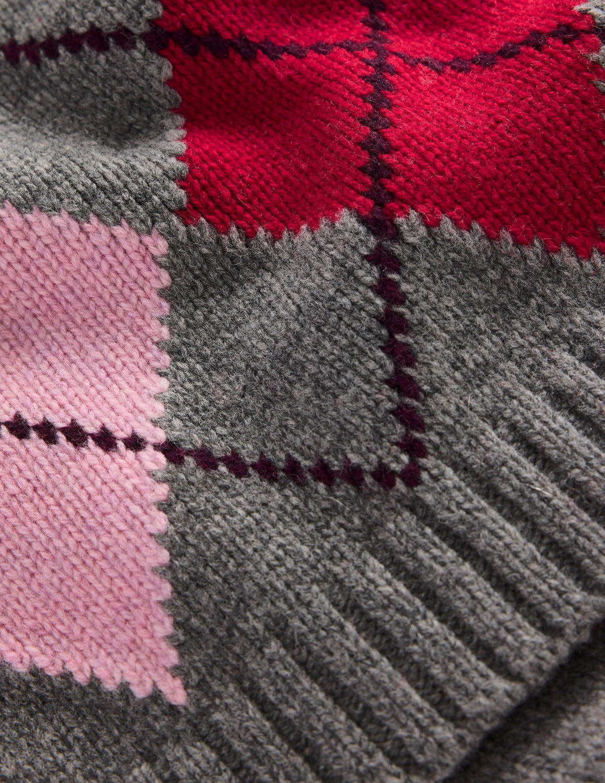 Strickschal-Anthrazit, Rot und Rosa Argyle-3