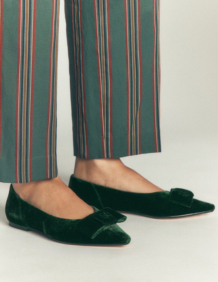 Nigella Flache Schuhe mit spitzer Zehenpartie und Schleife-Mitternachtsblau Smaragdgrün