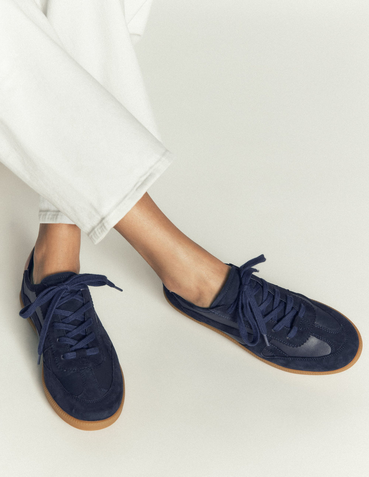Leather Side Detail Trainer-Navy - Image 2