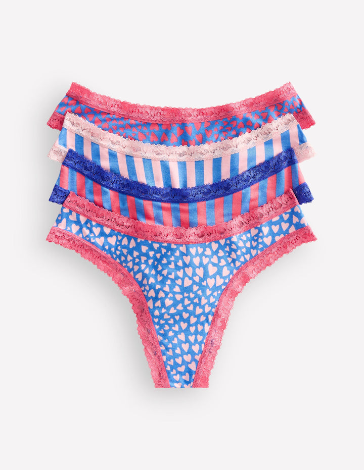 Stripe & Stare Tangas im 4er-Pack-Streifen und Herzen im Viererpack