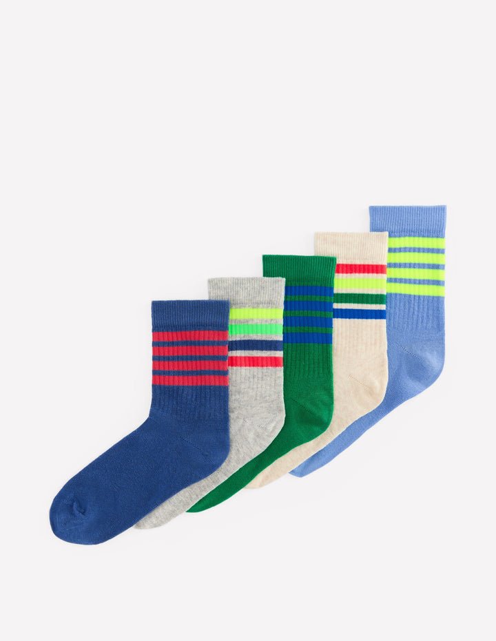 Gerippte Socken im 5er-Pack für Jungen-Ackerbohnengrün/Pink, Gestreift